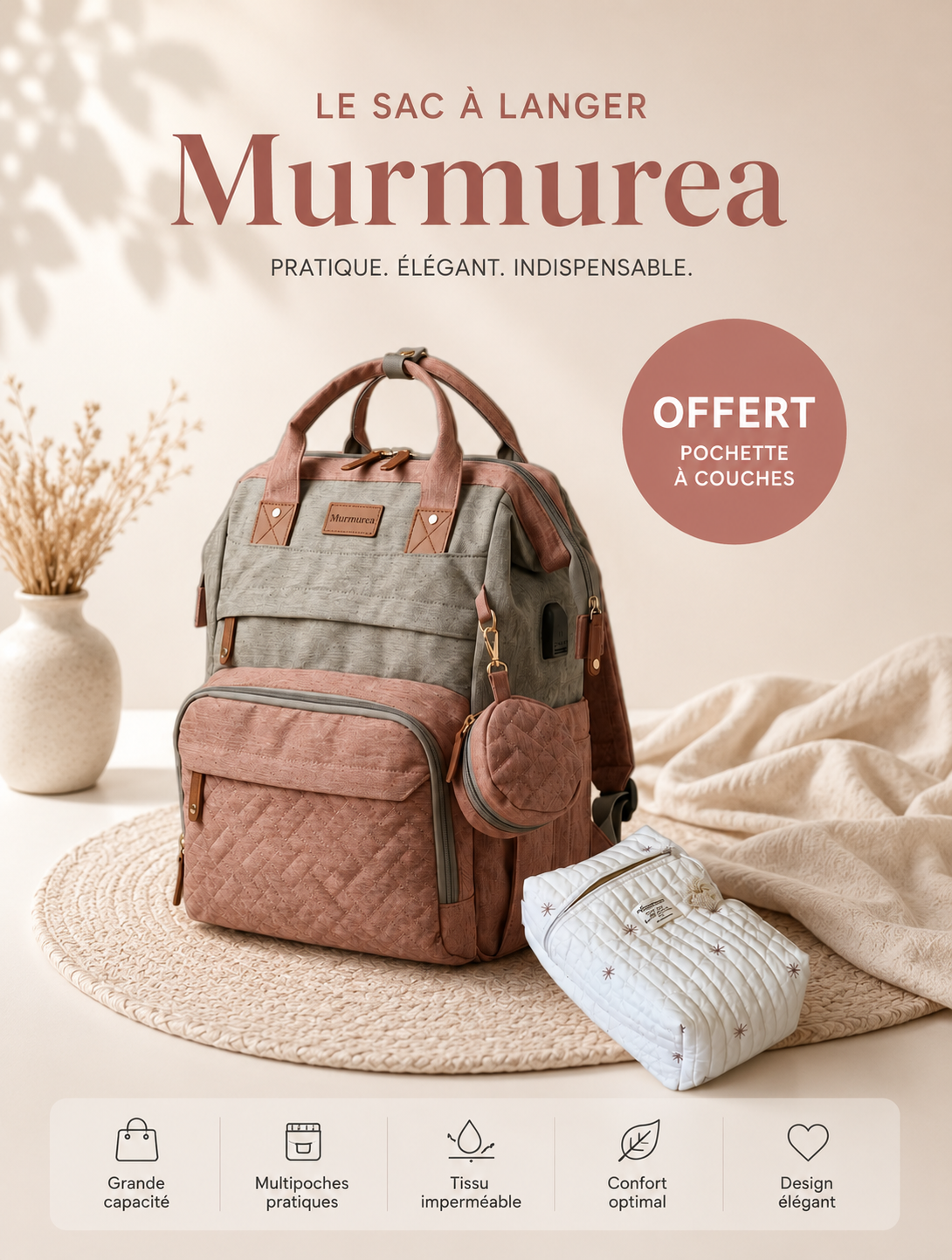 Sac à Langer Intelligent + Pochette à Couches(offerte)